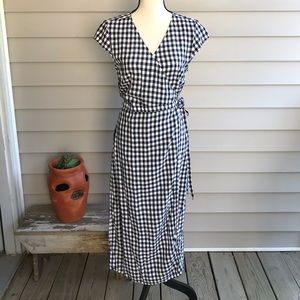 J. Crew Gingham Midi Wrap Dress Navy Blue Small